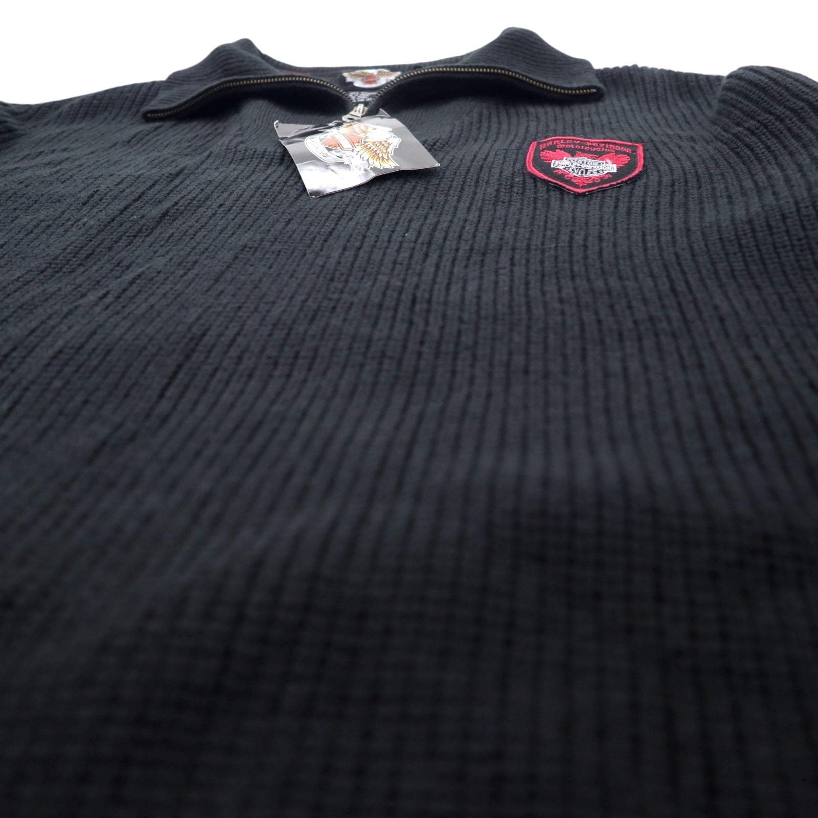 HARLEY DAVIDSON Maglione a mezza zip, 3XL, nero, acrilico, con logo applicato, nuovo con etichetta