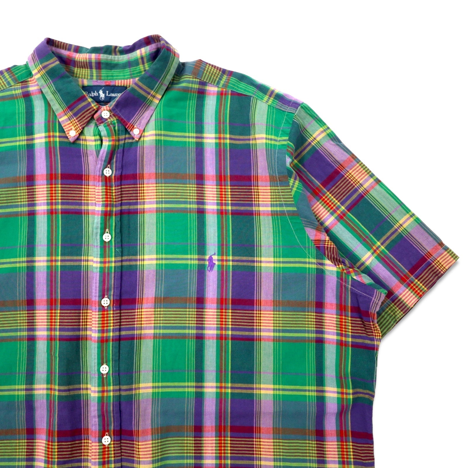 Camicia Ralph Lauren Classic Fit a maniche corte, abbottonata, 2XLT TALL, a quadri verdi, in cotone, con ricamo Small Pony, taglia grande
