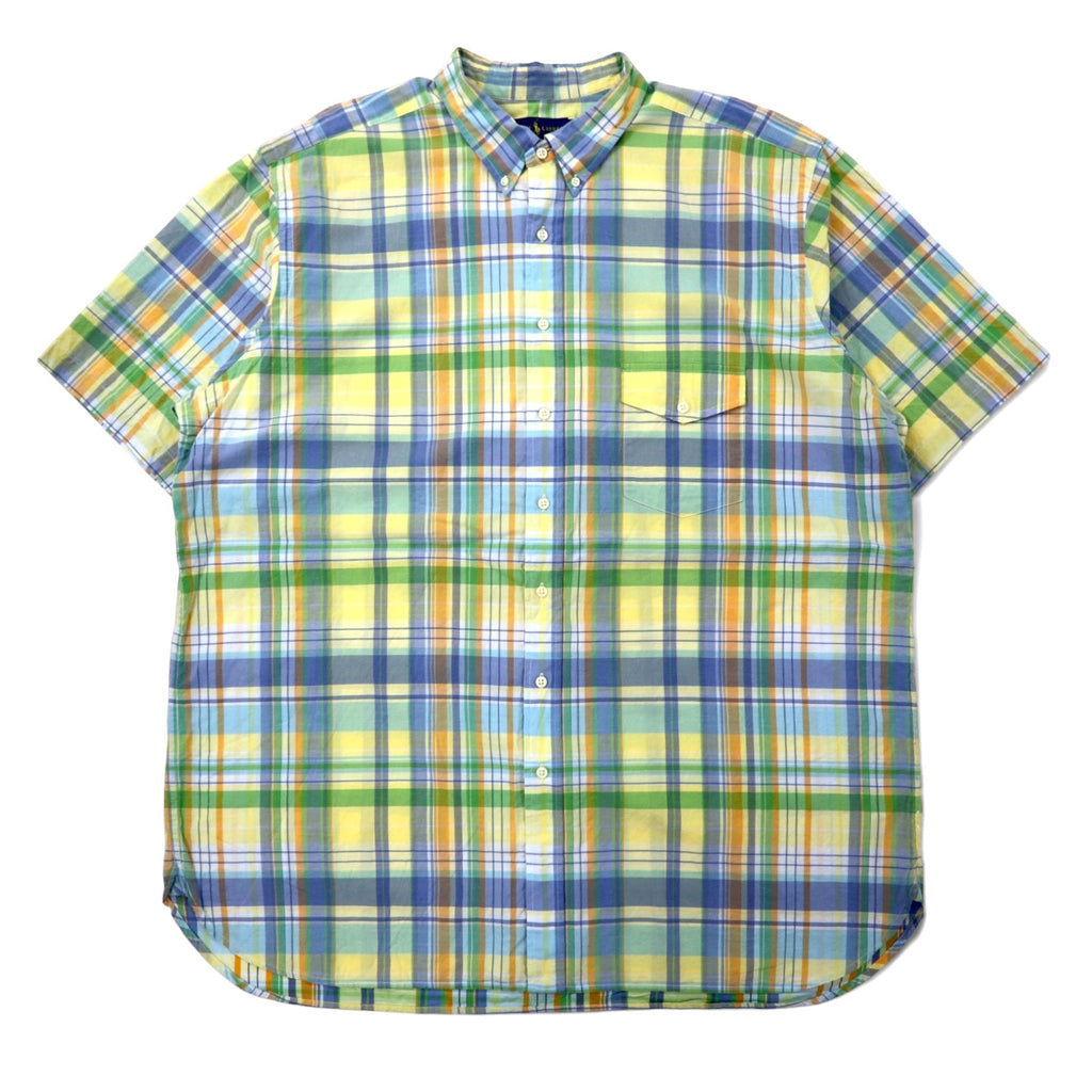 Camicia Ralph Lauren Beach Twill a maniche corte con bottoni, taglia 2XLT TALL, a quadri gialli, in cotone, con ricamo Small Pony, taglia extra large