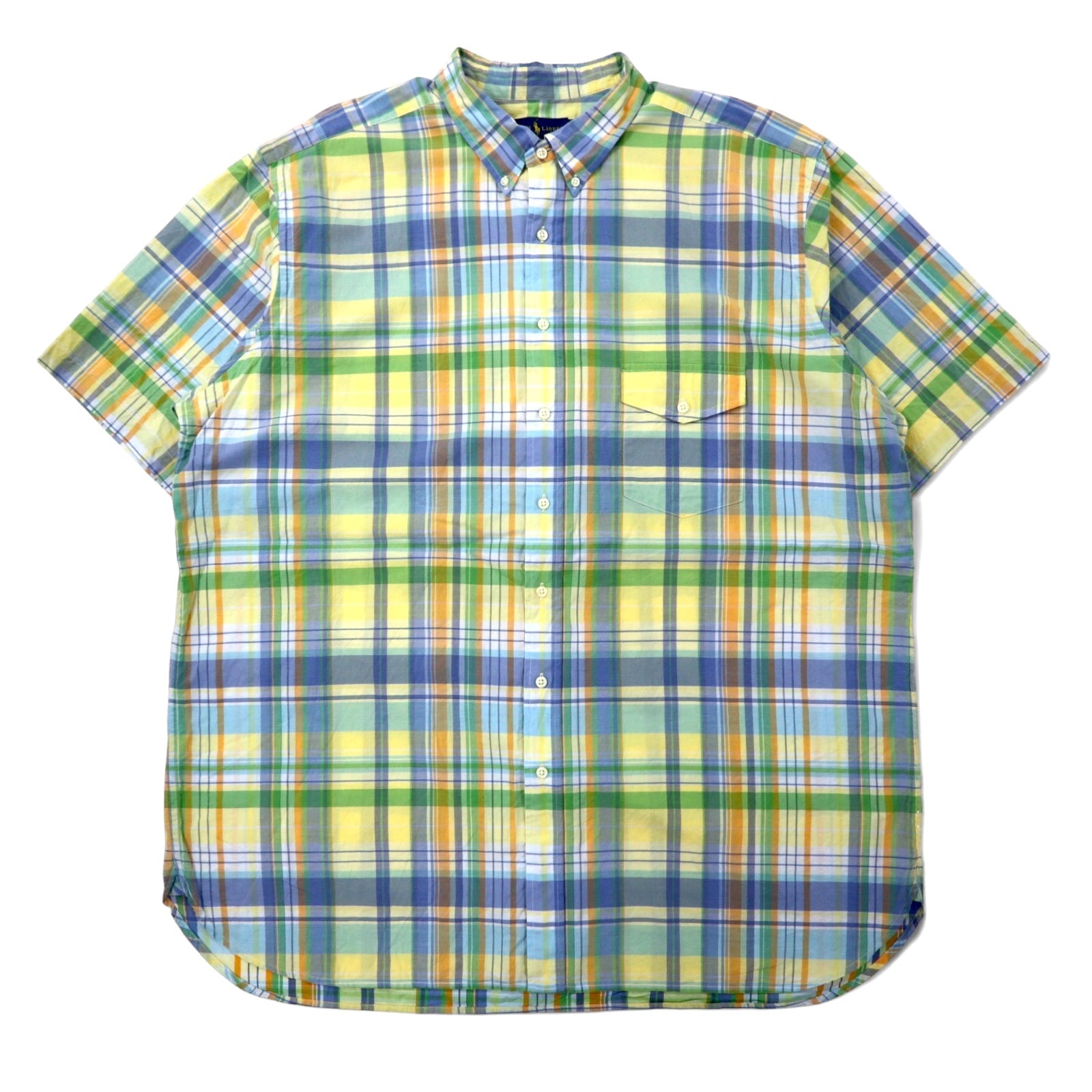 Camicia Ralph Lauren Beach Twill a maniche corte con bottoni, taglia 2XLT TALL, a quadri gialli, in cotone, con ricamo Small Pony, taglia extra large