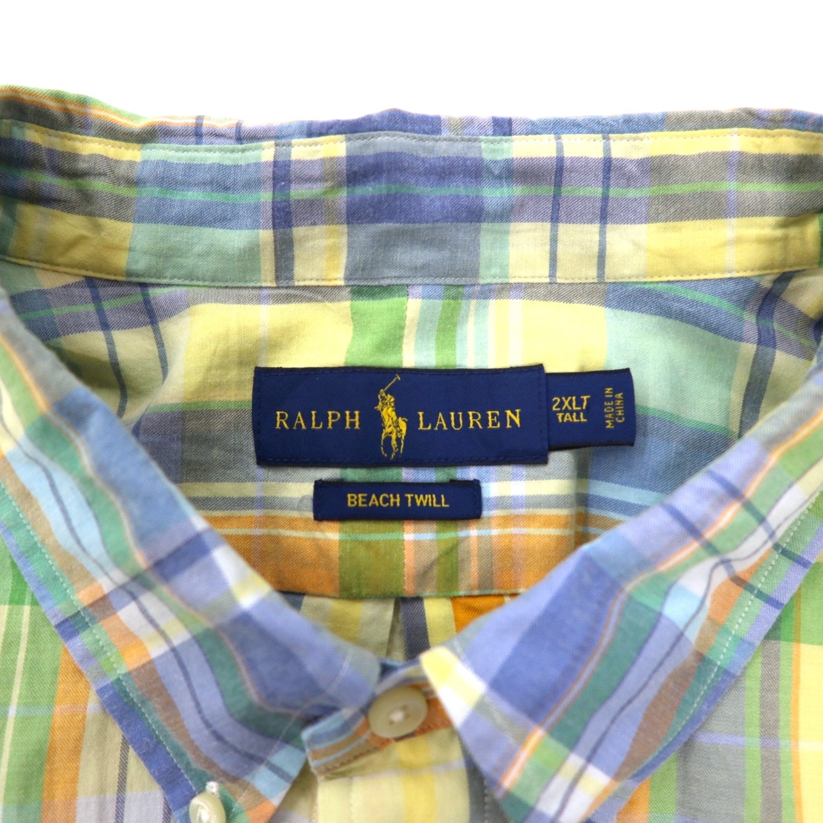 Camicia Ralph Lauren Beach Twill a maniche corte con bottoni, taglia 2XLT TALL, a quadri gialli, in cotone, con ricamo Small Pony, taglia extra large