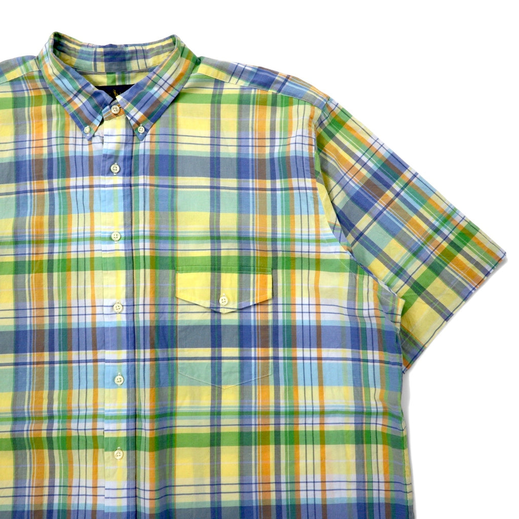 Camicia Ralph Lauren Beach Twill a maniche corte con bottoni, taglia 2XLT TALL, a quadri gialli, in cotone, con ricamo Small Pony, taglia extra large
