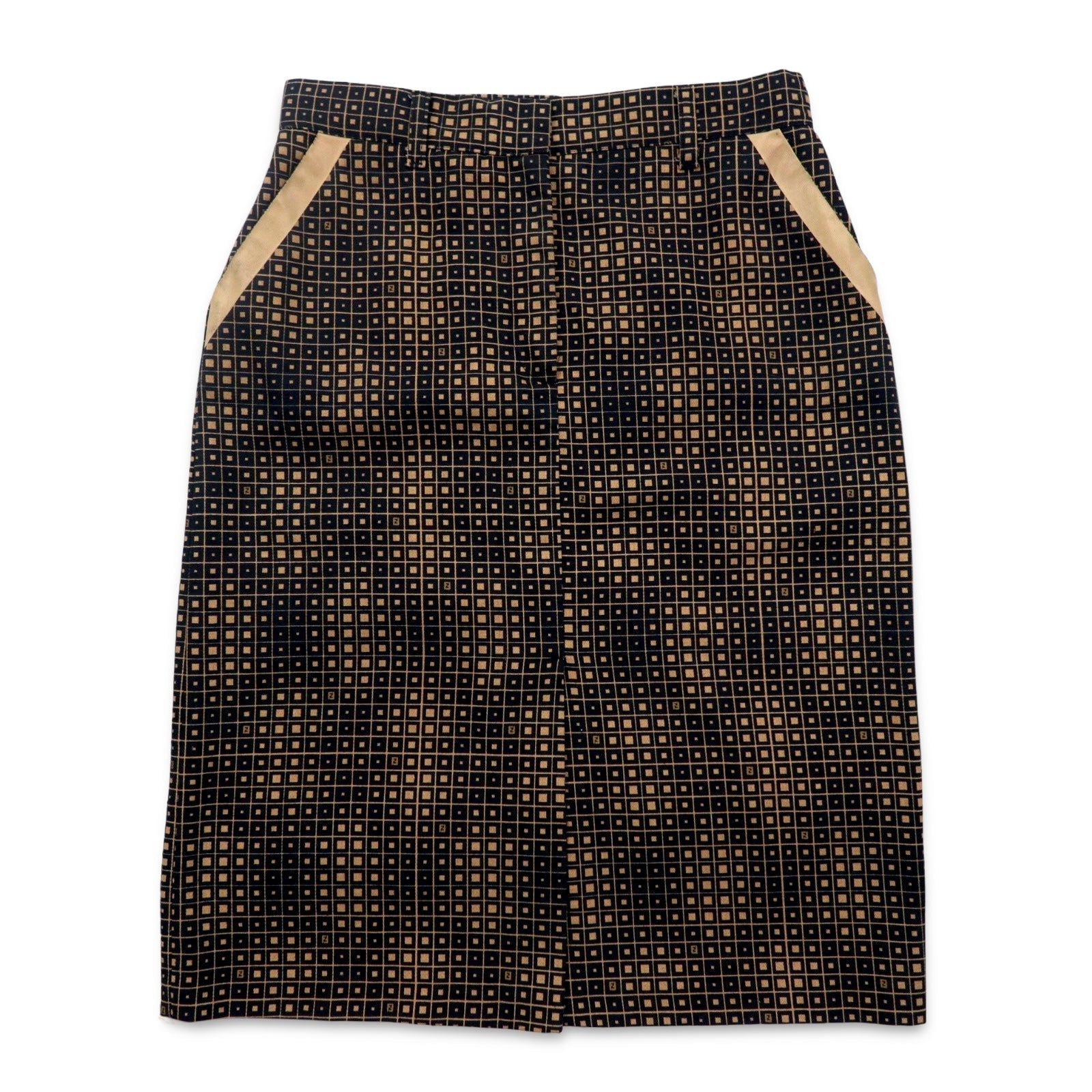 FENDI Gonna Monogram Zucca L Nera Cotone Fantasia Geometrica Made in Italy