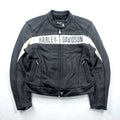 HARLEY DAVIDSON パンチングレザー レーシングジャケット L シングルライダース ダブルジップ 白ライン
