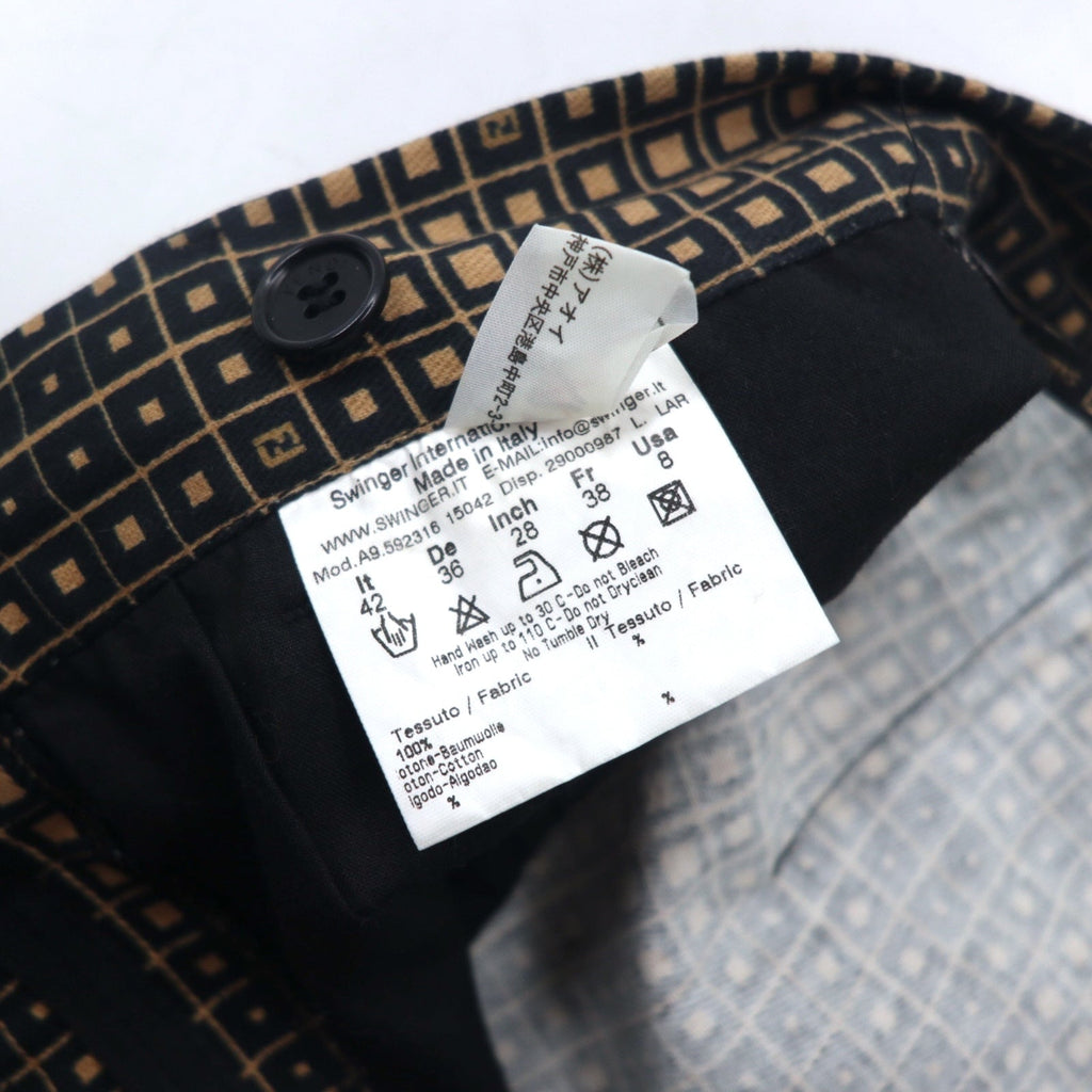 FENDI イタリア製 ズッカ モノグラム スカート L ブラック コットン 総柄 幾何学