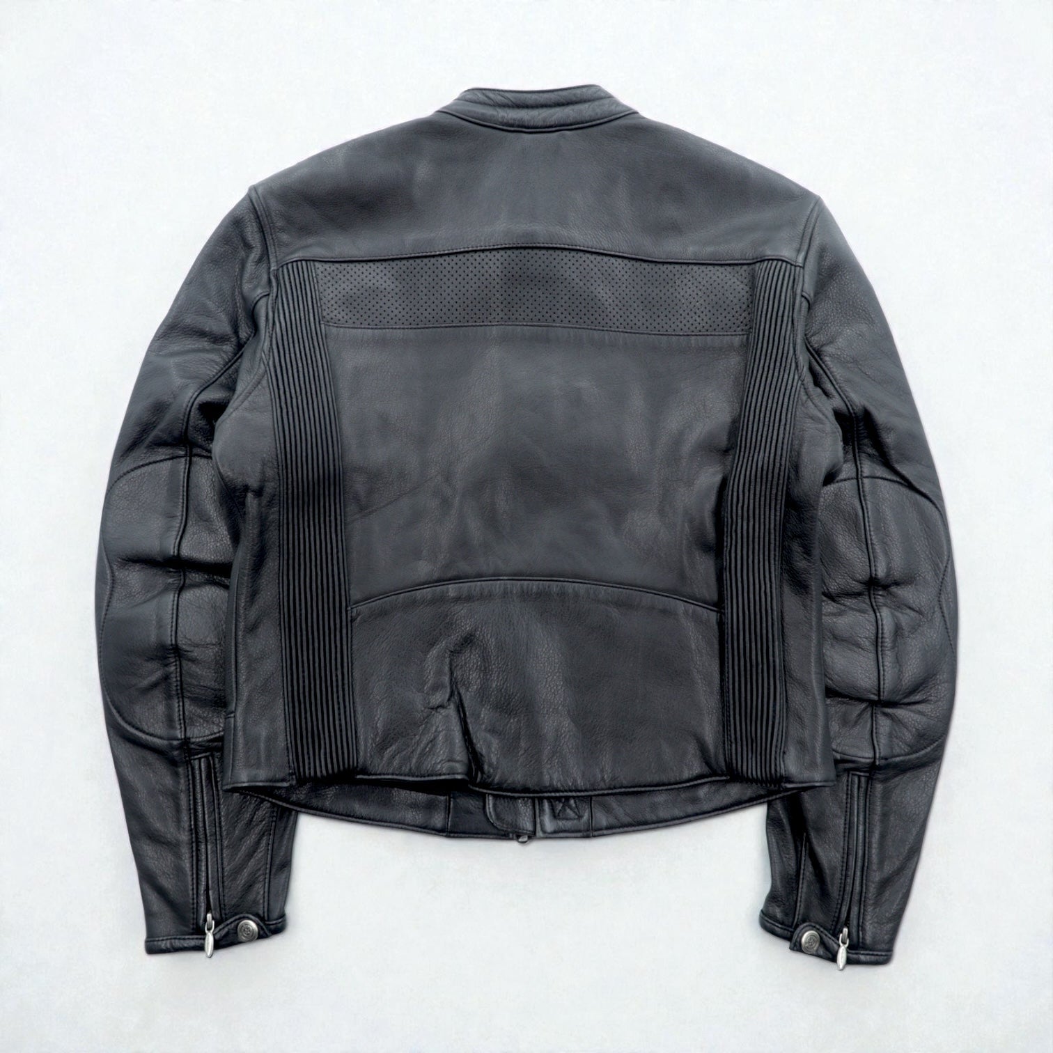 HARLEY DAVIDSON パンチングレザー レーシングジャケット L シングルライダース ダブルジップ 白ライン