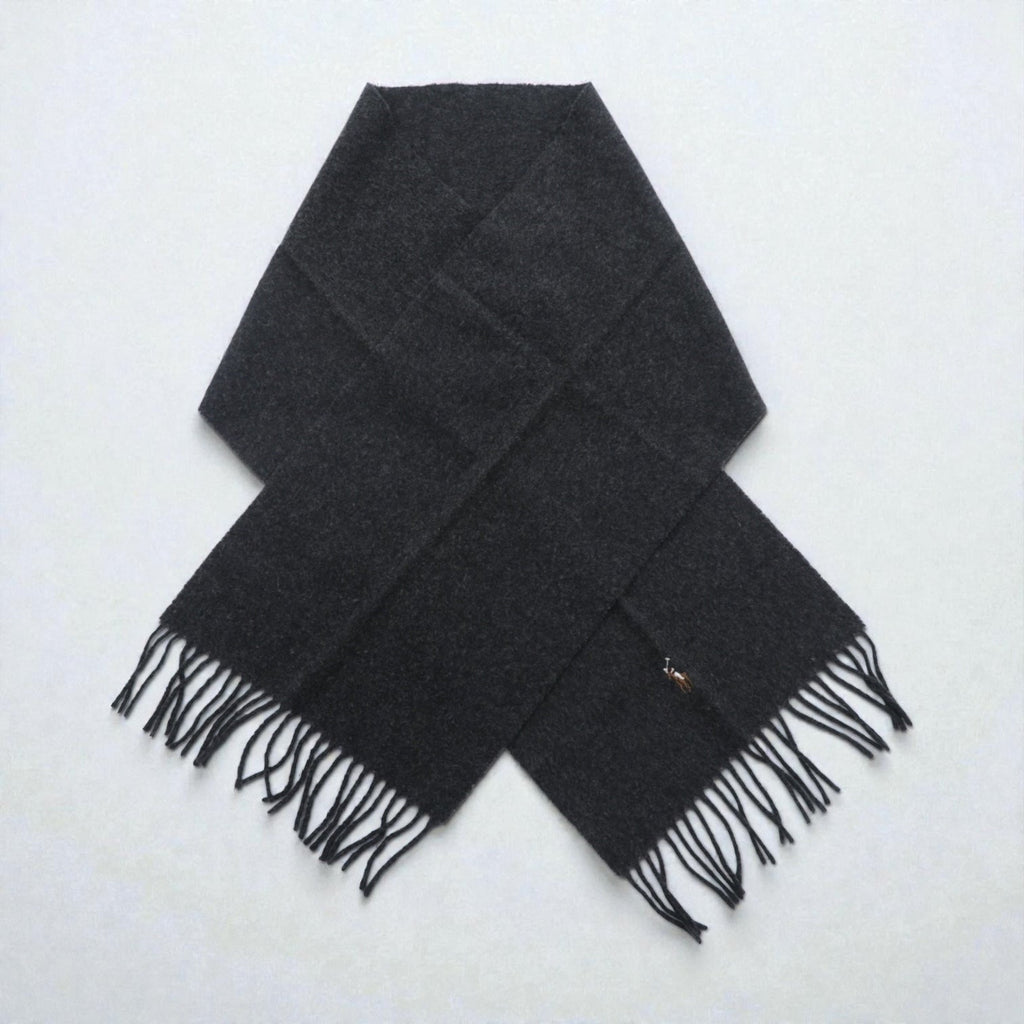 Polo Ralph Lauren イタリア製 フリンジ マフラー グレー ウール スモールポニー 刺繍