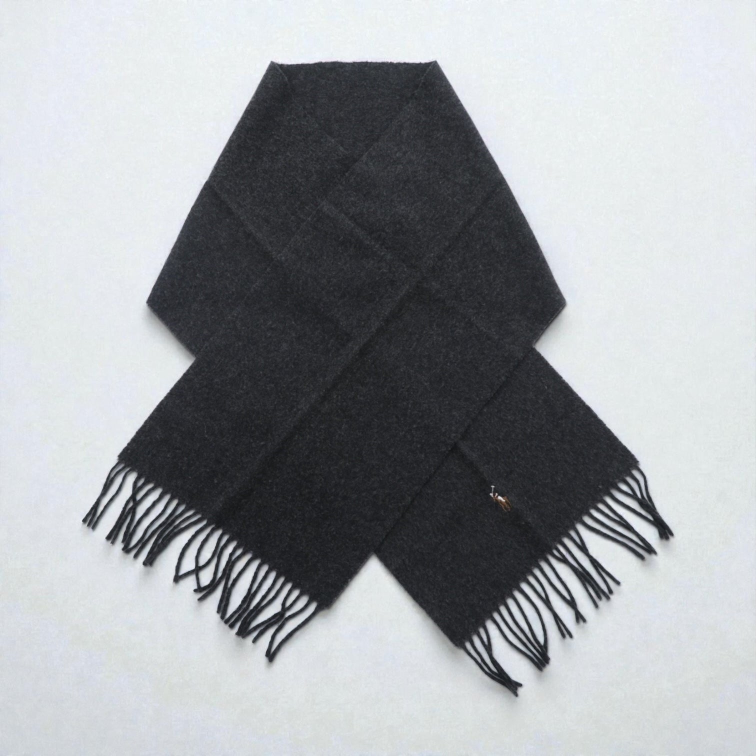 Polo Ralph Lauren イタリア製 フリンジ マフラー グレー ウール スモールポニー 刺繍