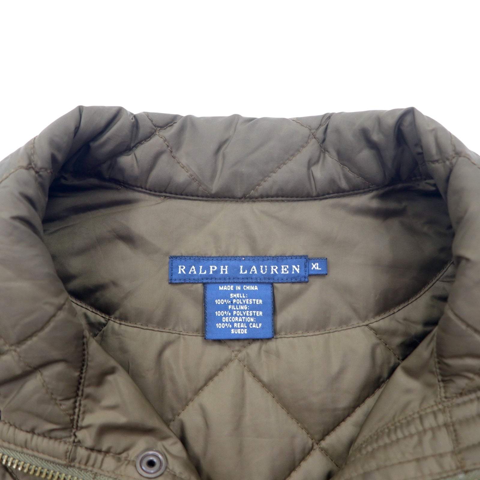 RALPH LAUREN anni '90 Giacca trapuntata XL Cachi Poliestere