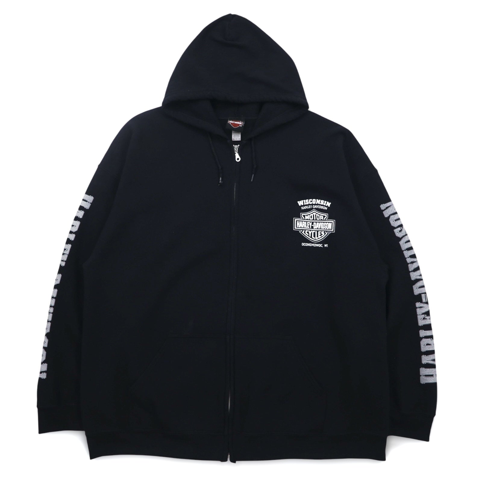 Felpa con cappuccio full zip HARLEY DAVIDSON, taglia grande 3XL, nera, cotone, logo posteriore, teschio