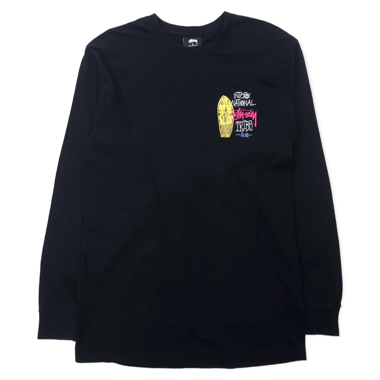 Stussy T-shirt maniche lunghe, taglia M, colore nero, in cotone, con logo ricamato, made in Messico