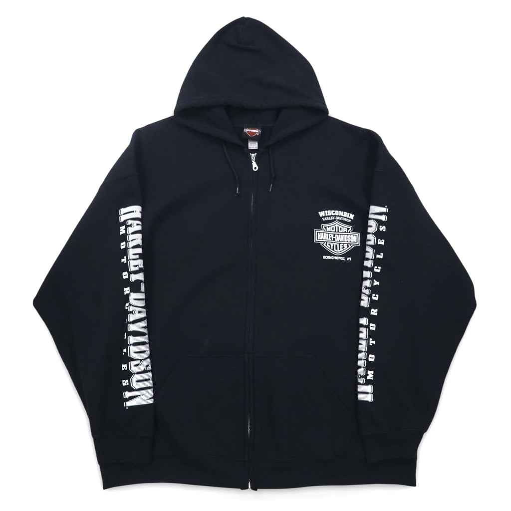 Felpa con cappuccio full zip HARLEY DAVIDSON, taglia grande 3XL, nera, cotone, logo posteriore, teschio