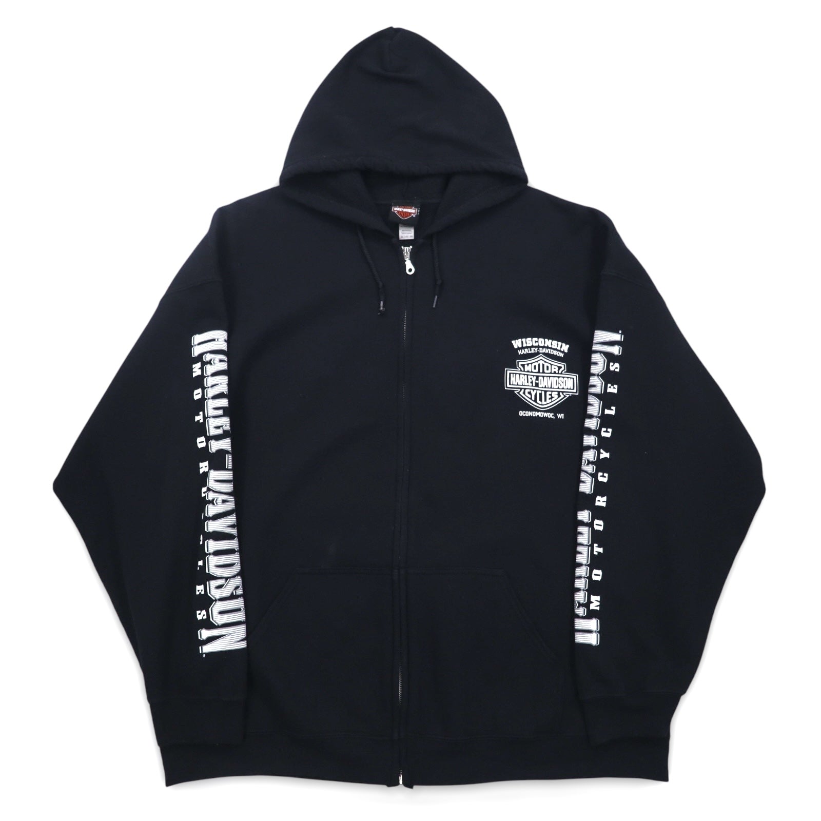 Felpa con cappuccio full zip HARLEY DAVIDSON, taglia grande 3XL, nera, cotone, logo posteriore, teschio