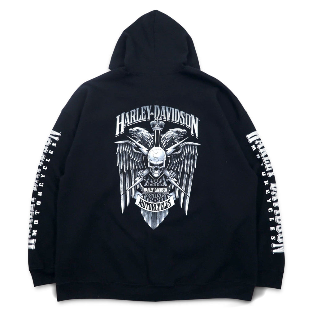 Felpa con cappuccio full zip HARLEY DAVIDSON, taglia grande 3XL, nera, cotone, logo posteriore, teschio
