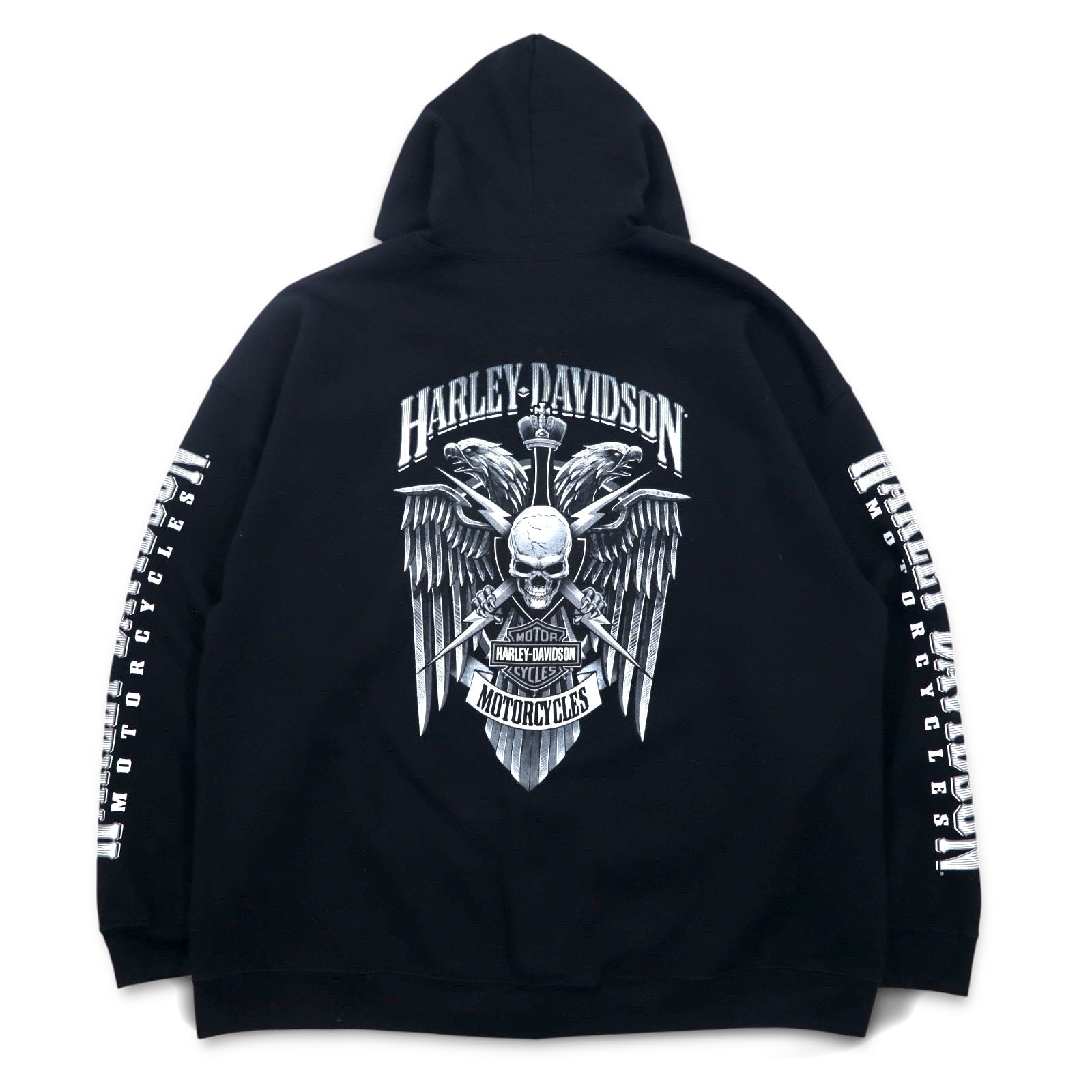 Felpa con cappuccio full zip HARLEY DAVIDSON, taglia grande 3XL, nera, cotone, logo posteriore, teschio