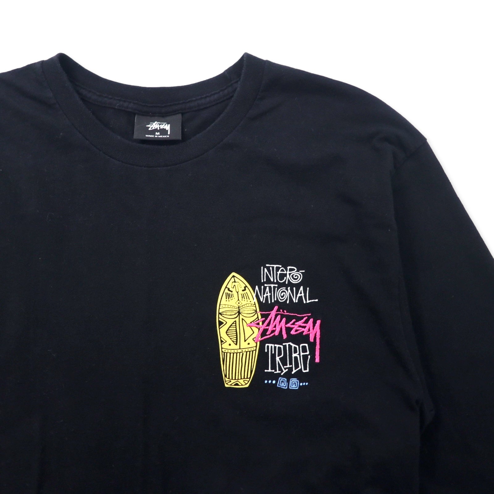 Stussy T-shirt maniche lunghe, taglia M, colore nero, in cotone, con logo ricamato, made in Messico
