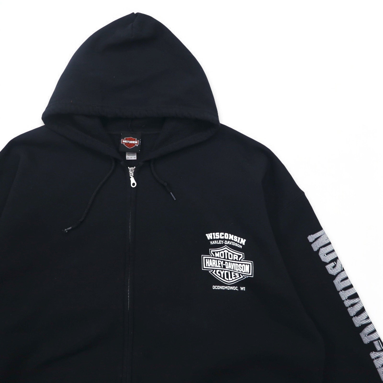 Felpa con cappuccio full zip HARLEY DAVIDSON, taglia grande 3XL, nera, cotone, logo posteriore, teschio