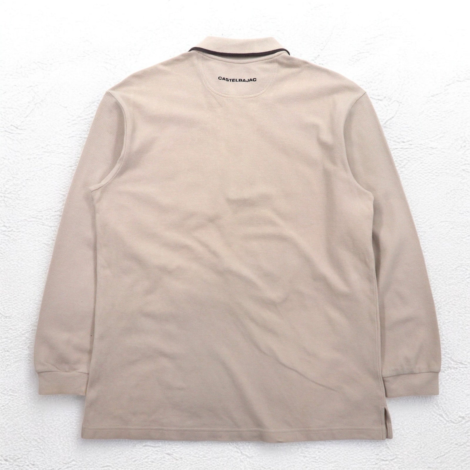 CASTELBAJAC SPORT Anni '90 Polo a maniche lunghe XL Beige Cotone Ricamo di personaggi