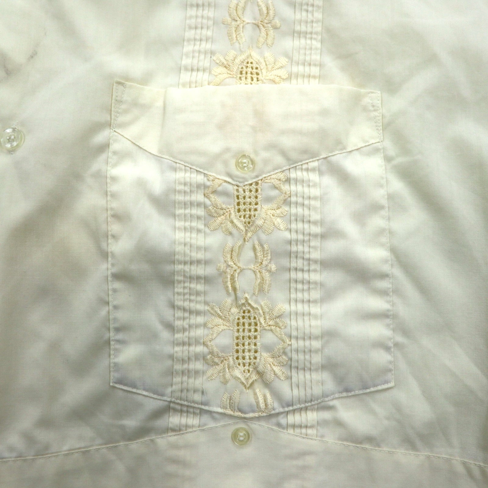 90年代 SUN Ⅱ ボックス キューバシャツ L クリーム ポリエステル コットン 刺繍