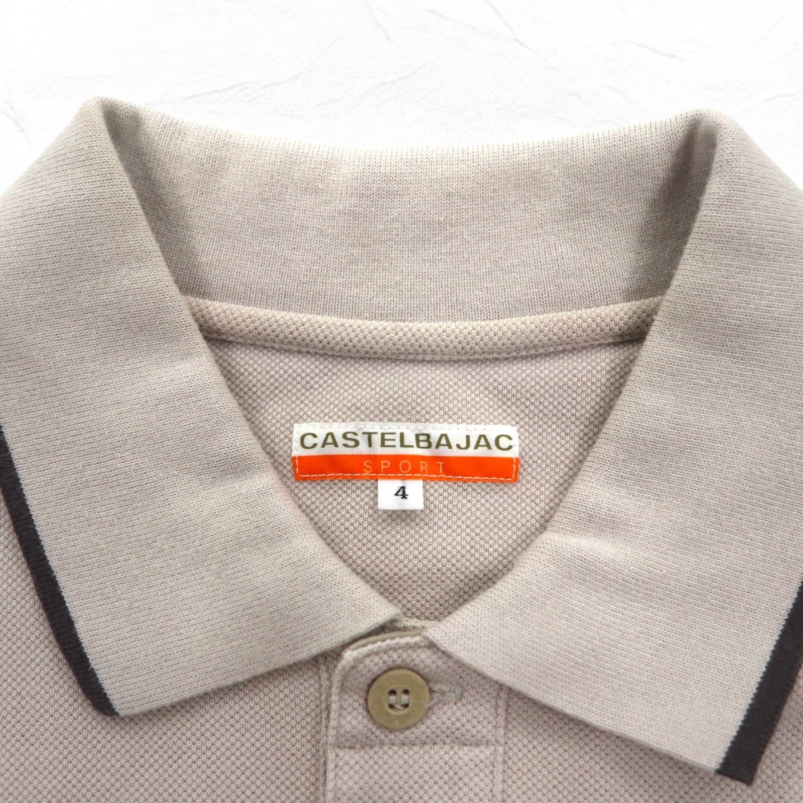 CASTELBAJAC SPORT Anni '90 Polo a maniche lunghe XL Beige Cotone Ricamo di personaggi