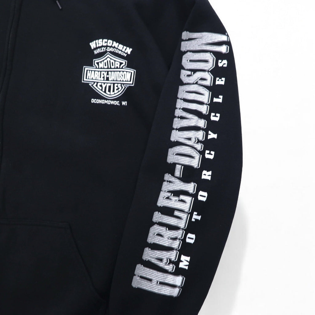 Felpa con cappuccio full zip HARLEY DAVIDSON, taglia grande 3XL, nera, cotone, logo posteriore, teschio