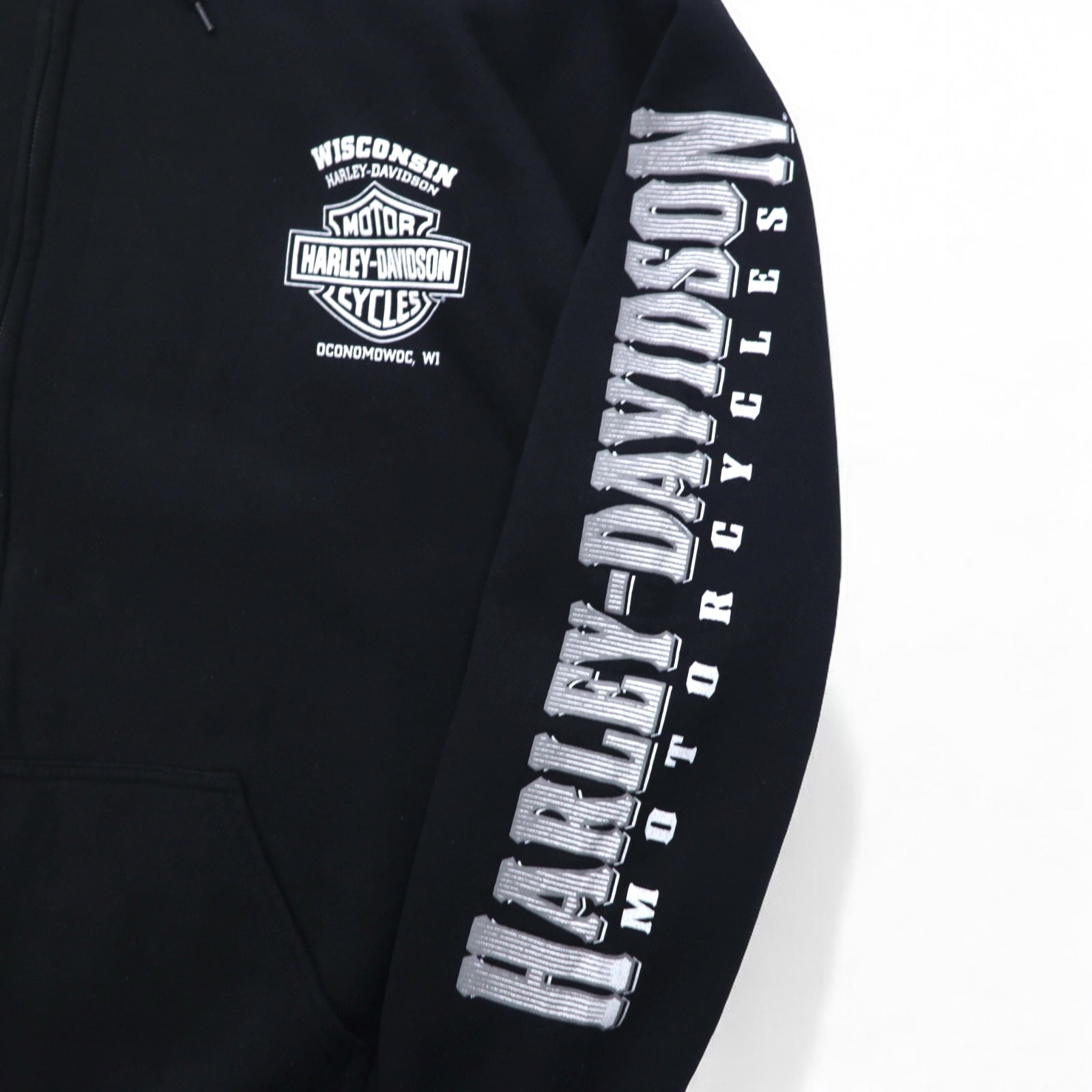 Felpa con cappuccio full zip HARLEY DAVIDSON, taglia grande 3XL, nera, cotone, logo posteriore, teschio