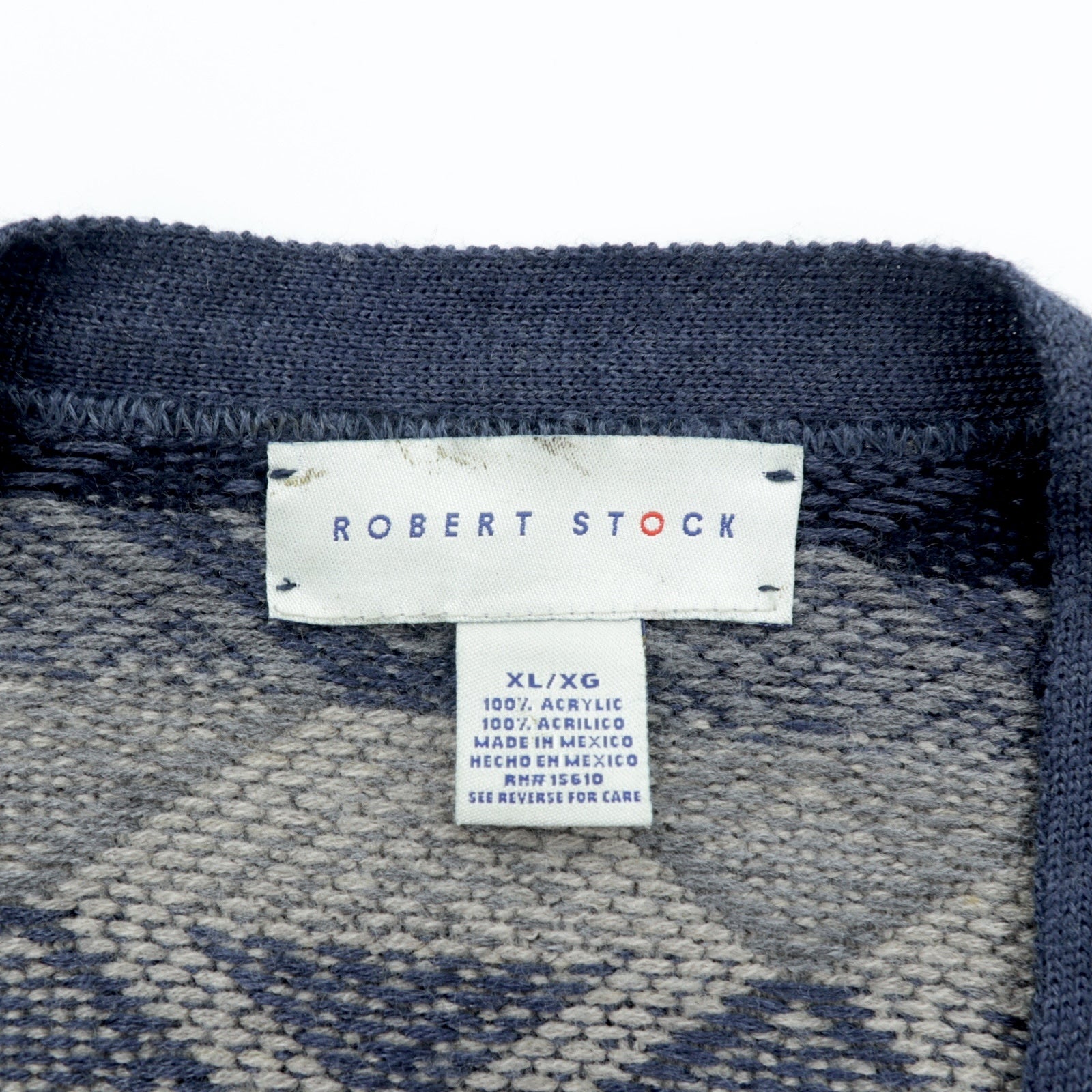 ROBERT STOCK 90年代 ジャガード ニット Vネック カーディガン XL ネイビー ボーダー