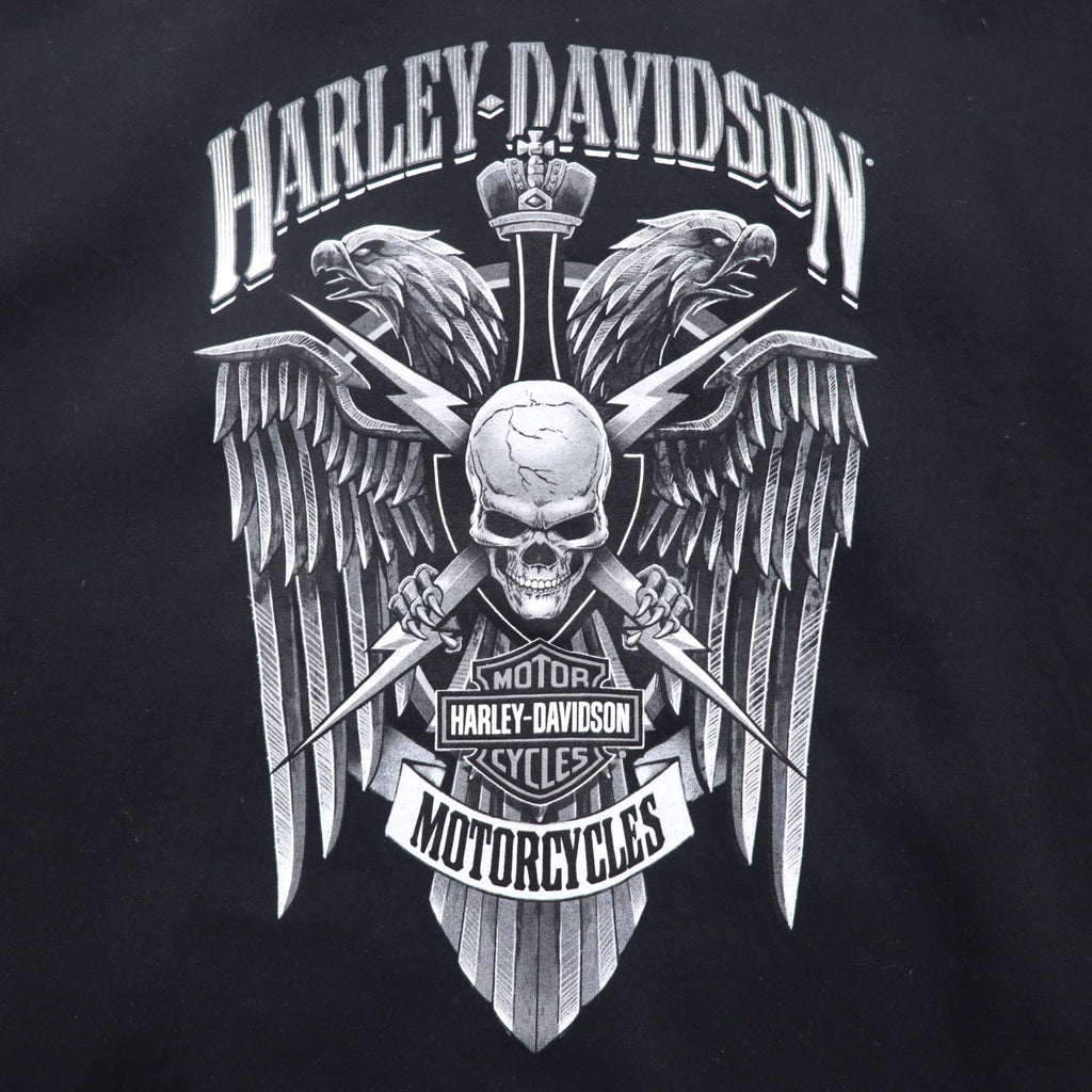 Felpa con cappuccio full zip HARLEY DAVIDSON, taglia grande 3XL, nera, cotone, logo posteriore, teschio