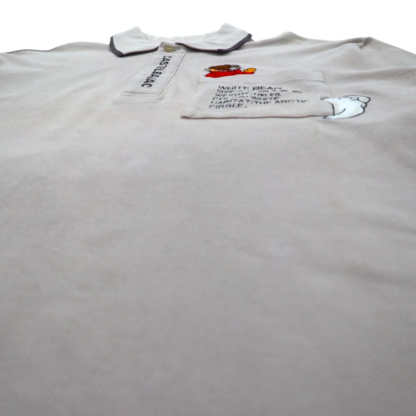 CASTELBAJAC SPORT Anni '90 Polo a maniche lunghe XL Beige Cotone Ricamo di personaggi