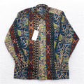 Camicia vintage anni '90, made in Japan, Roman Rominas, fantasia retrò, in poliestere, taglia M, motivo nativo, made in Japan, nuova con etichette