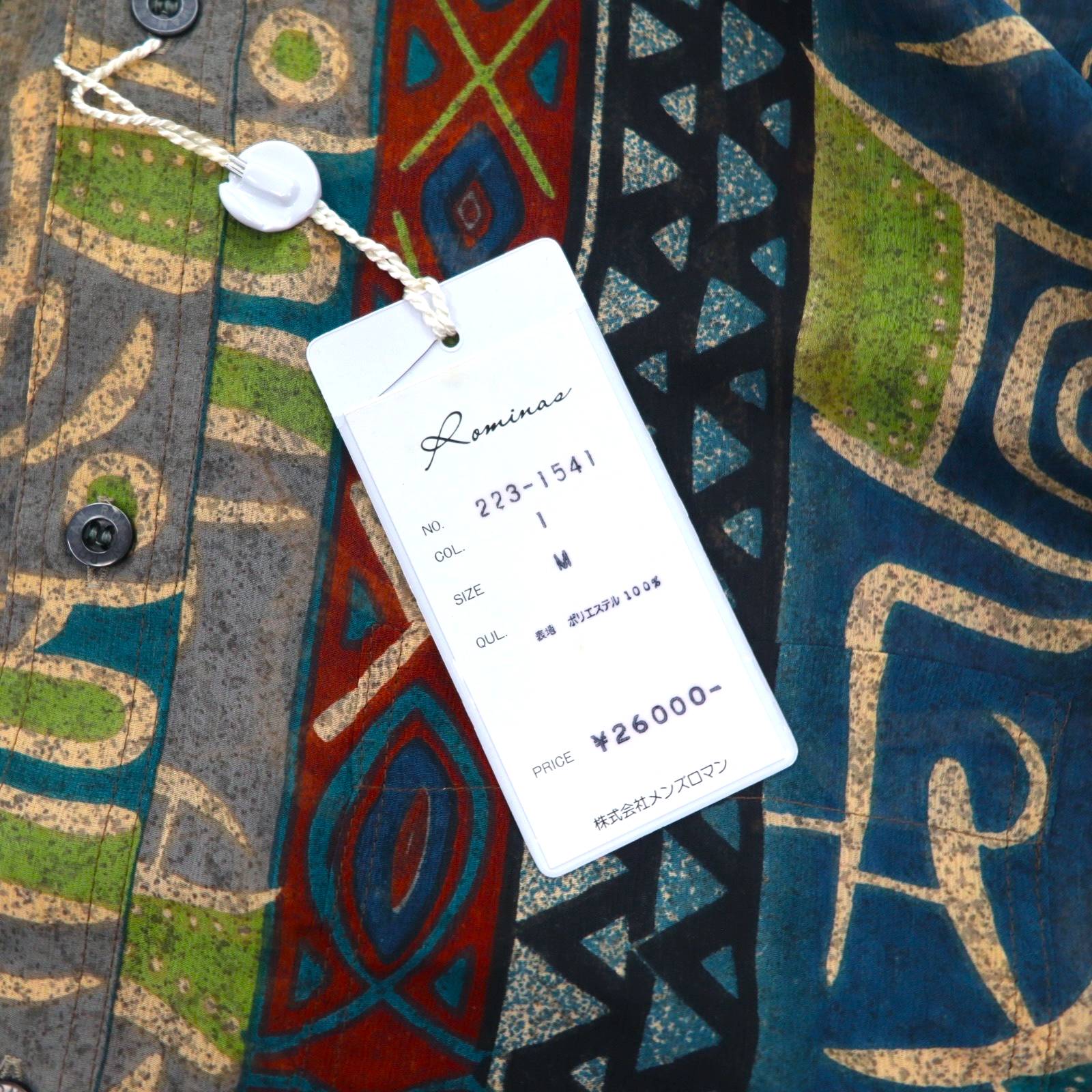 Camicia vintage anni '90, made in Japan, Roman Rominas, fantasia retrò, in poliestere, taglia M, motivo nativo, made in Japan, nuova con etichette