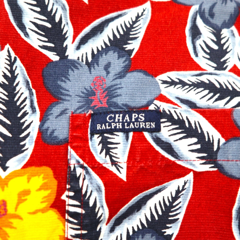 CHAPS RALPH LAUREN anni '90 camicia hawaiana taglia L rossa, fantasia completa, ibisco, taschino sul petto