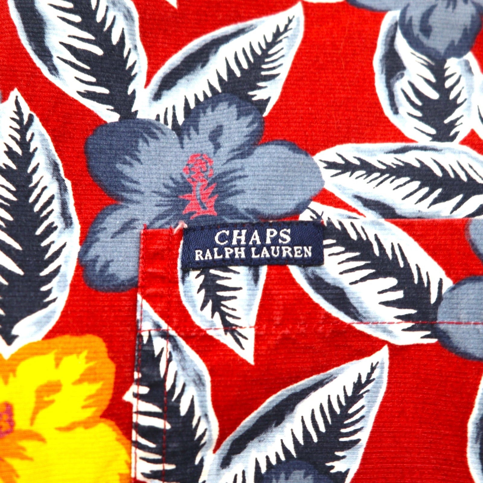 CHAPS RALPH LAUREN anni '90 camicia hawaiana taglia L rossa, fantasia completa, ibisco, taschino sul petto