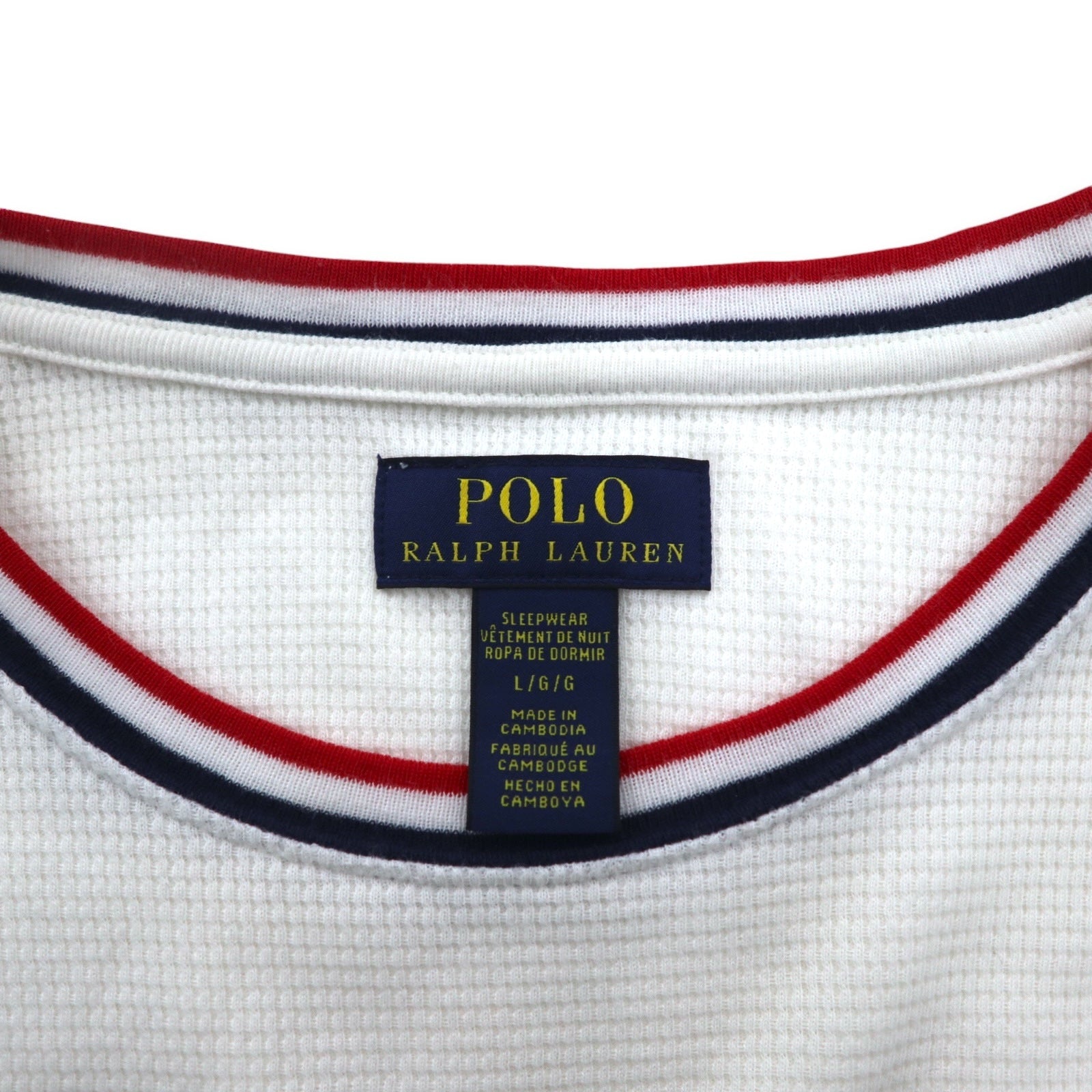 POLO RALPH LAUREN T-shirt termica a maniche lunghe con profili a costine L bianca tricolore USA POLO bandiera a stelle e strisce