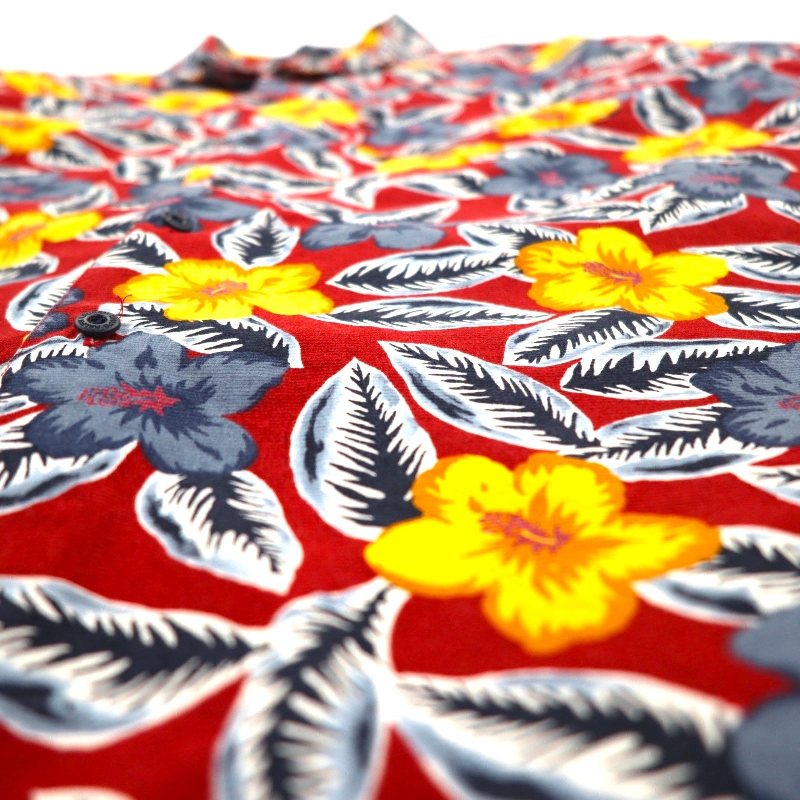 CHAPS RALPH LAUREN anni '90 camicia hawaiana taglia L rossa, fantasia completa, ibisco, taschino sul petto