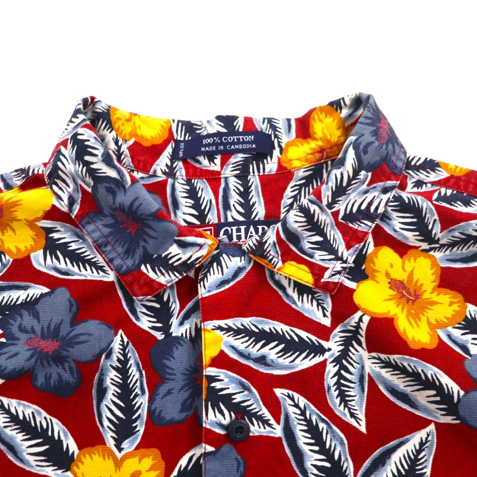 CHAPS RALPH LAUREN anni '90 camicia hawaiana taglia L rossa, fantasia completa, ibisco, taschino sul petto