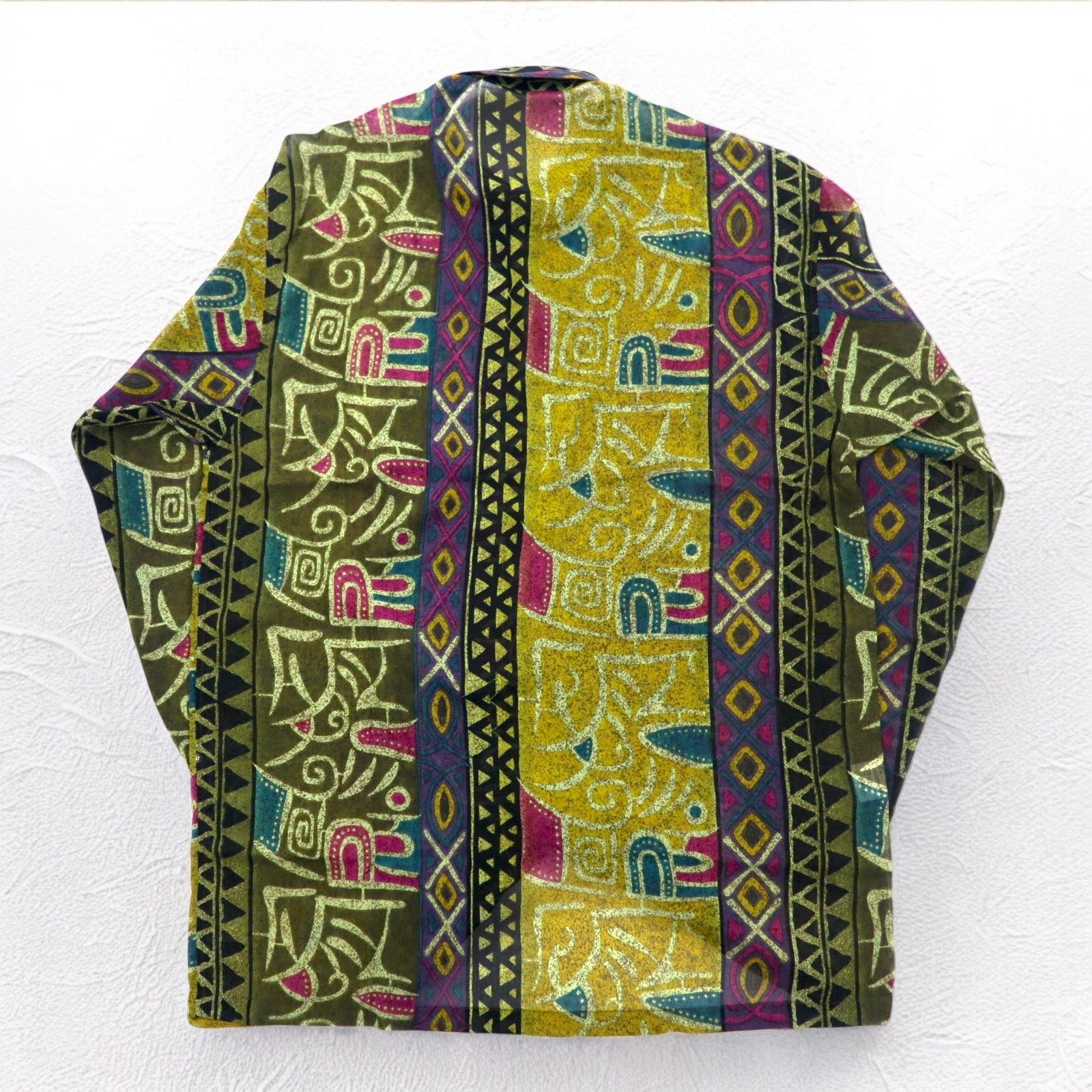 Vintage 90s Japan Made Native Shirt Roman Rominas 90年代 レトロ 総柄 ポリシャツ M マルチカラー ネイティブ 日本製 未使用品