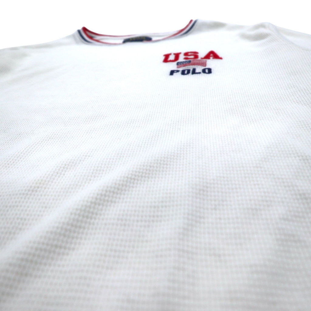 POLO RALPH LAUREN T-shirt termica a maniche lunghe con profili a costine L bianca tricolore USA POLO bandiera a stelle e strisce