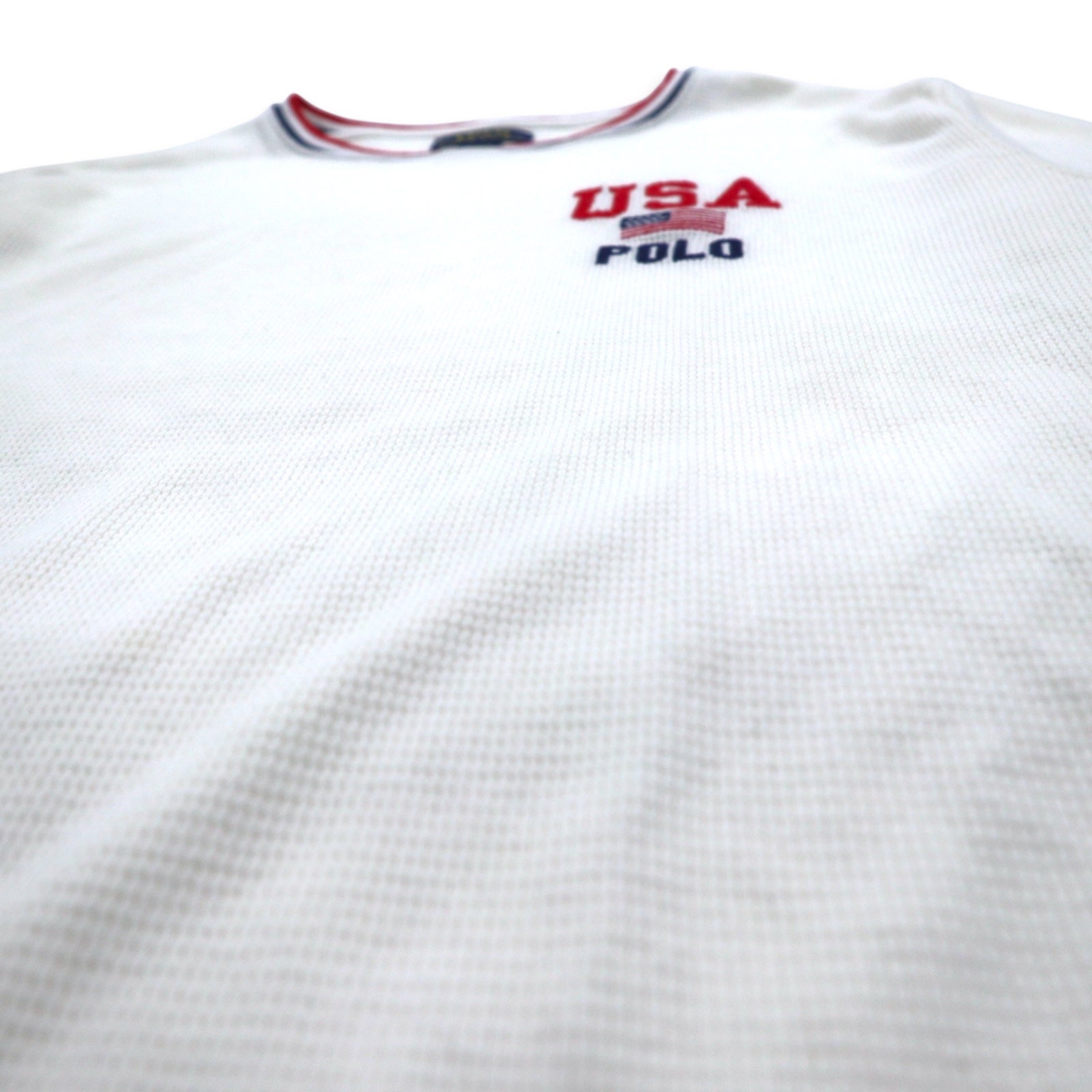 POLO RALPH LAUREN T-shirt termica a maniche lunghe con profili a costine L bianca tricolore USA POLO bandiera a stelle e strisce