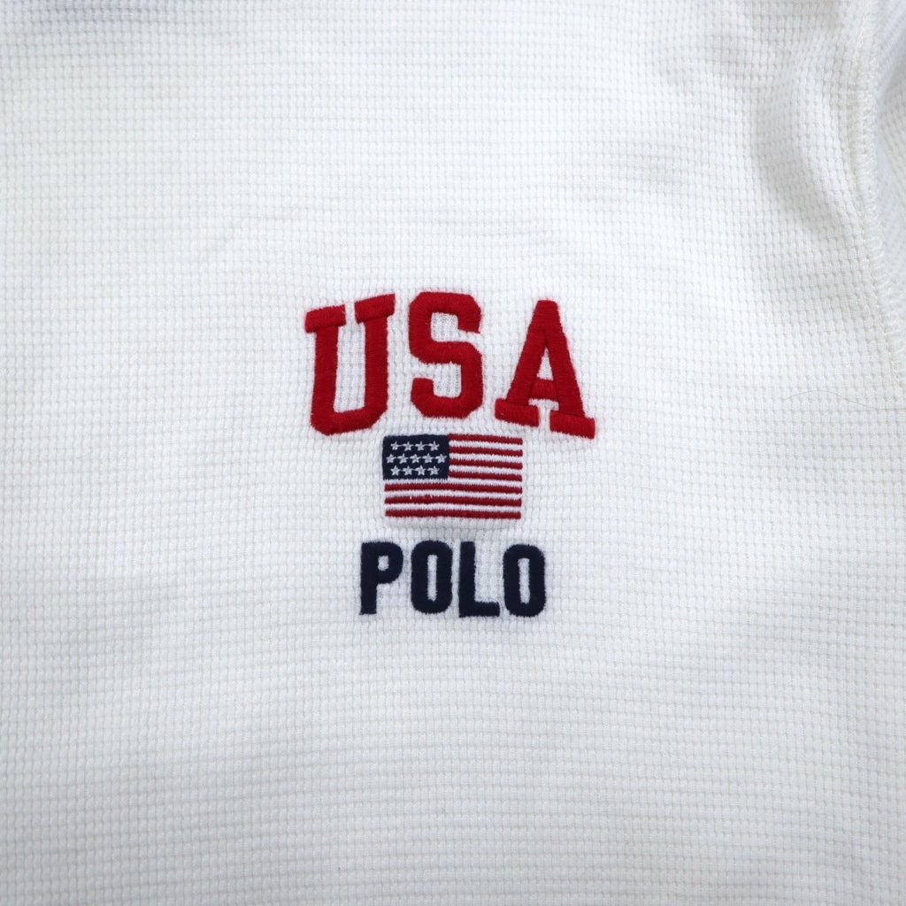 POLO RALPH LAUREN T-shirt termica a maniche lunghe con profili a costine L bianca tricolore USA POLO bandiera a stelle e strisce