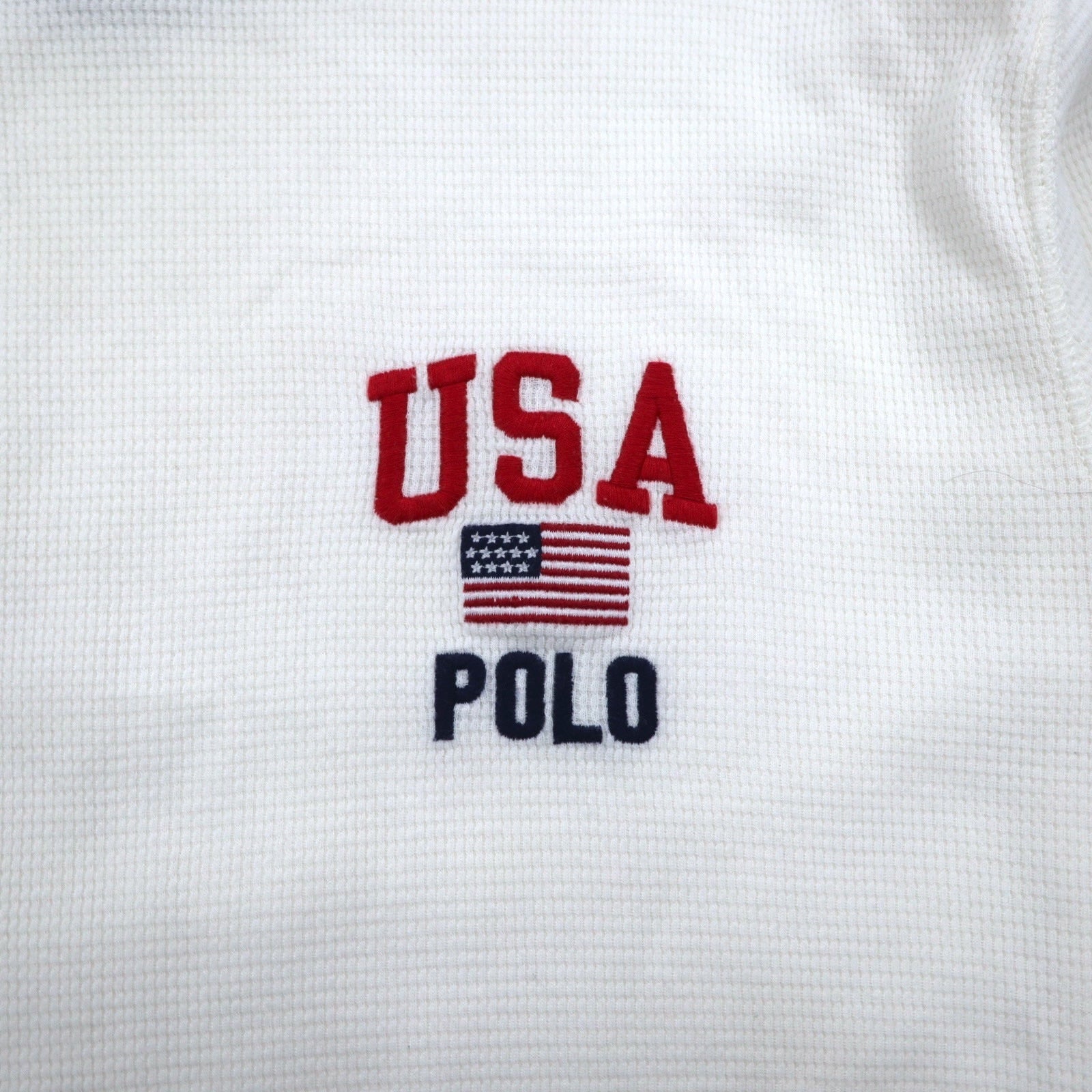 POLO RALPH LAUREN T-shirt termica a maniche lunghe con profili a costine L bianca tricolore USA POLO bandiera a stelle e strisce