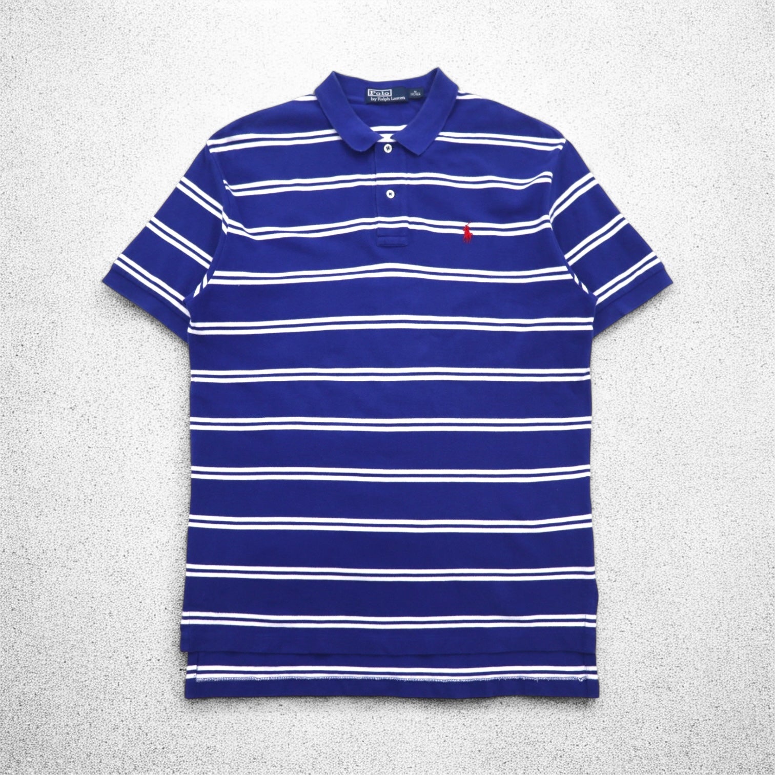 Polo by Ralph Lauren Polo a righe anni '90 M Blu Cotone Piquet Ricamo pony piccolo