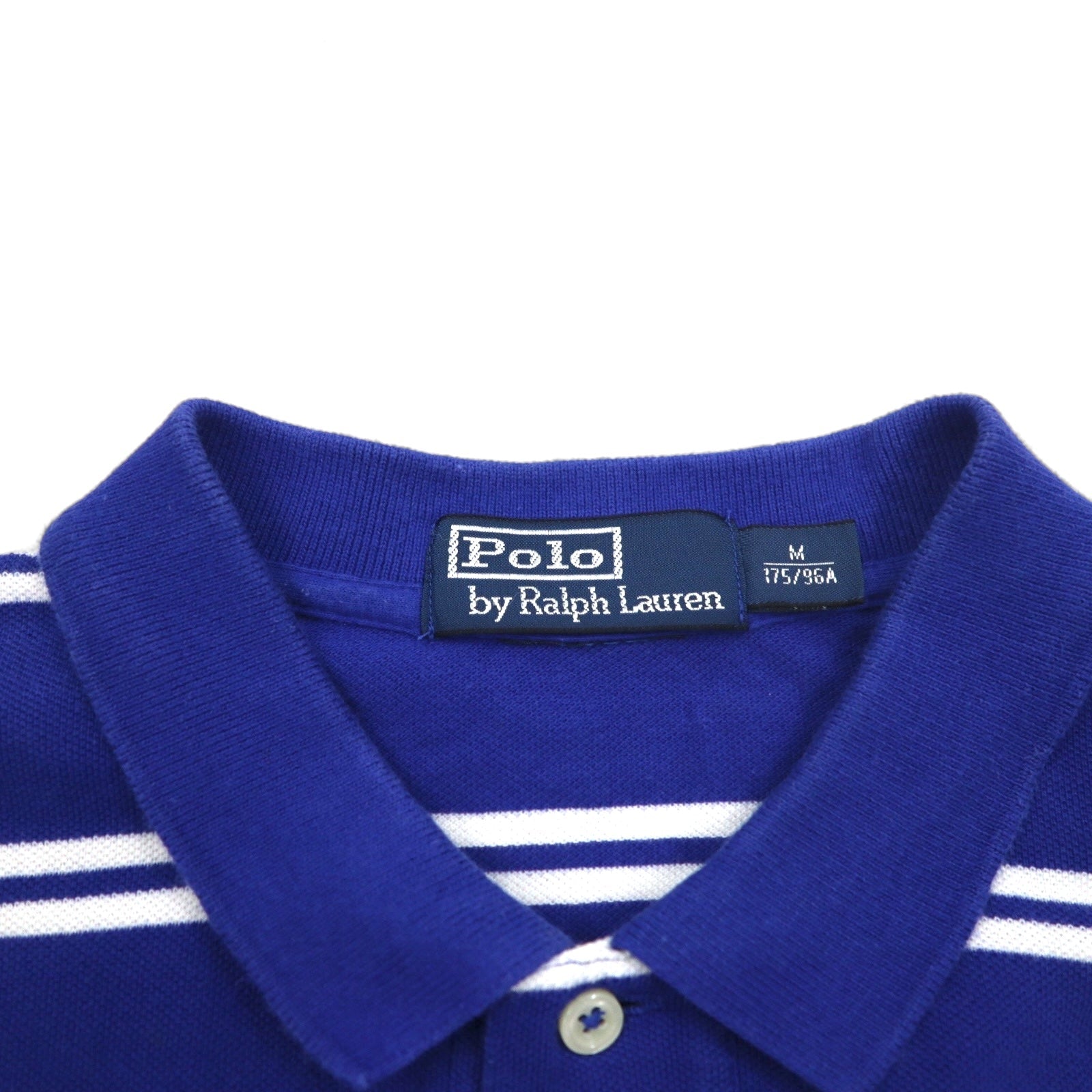 Polo by Ralph Lauren Polo a righe anni '90 M Blu Cotone Piquet Ricamo pony piccolo