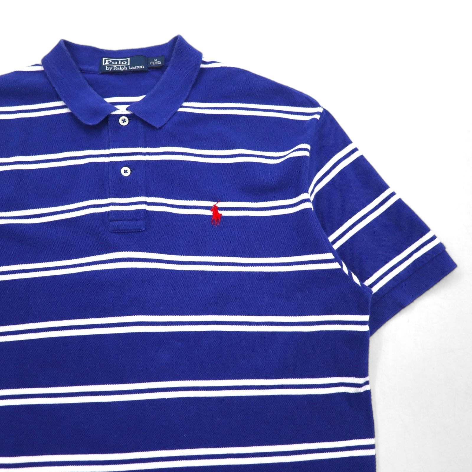 Polo by Ralph Lauren Polo a righe anni '90 M Blu Cotone Piquet Ricamo pony piccolo
