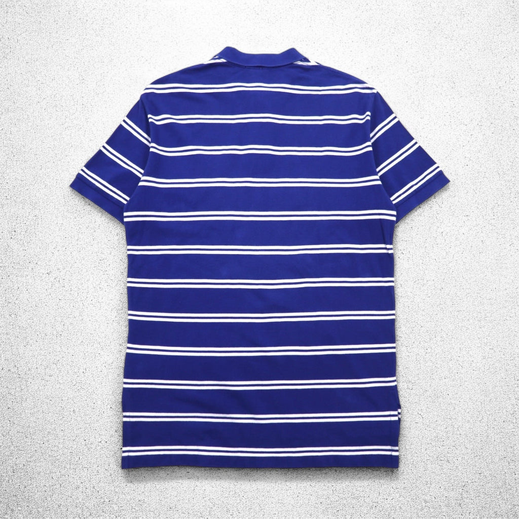 Polo by Ralph Lauren Polo a righe anni '90 M Blu Cotone Piquet Ricamo pony piccolo