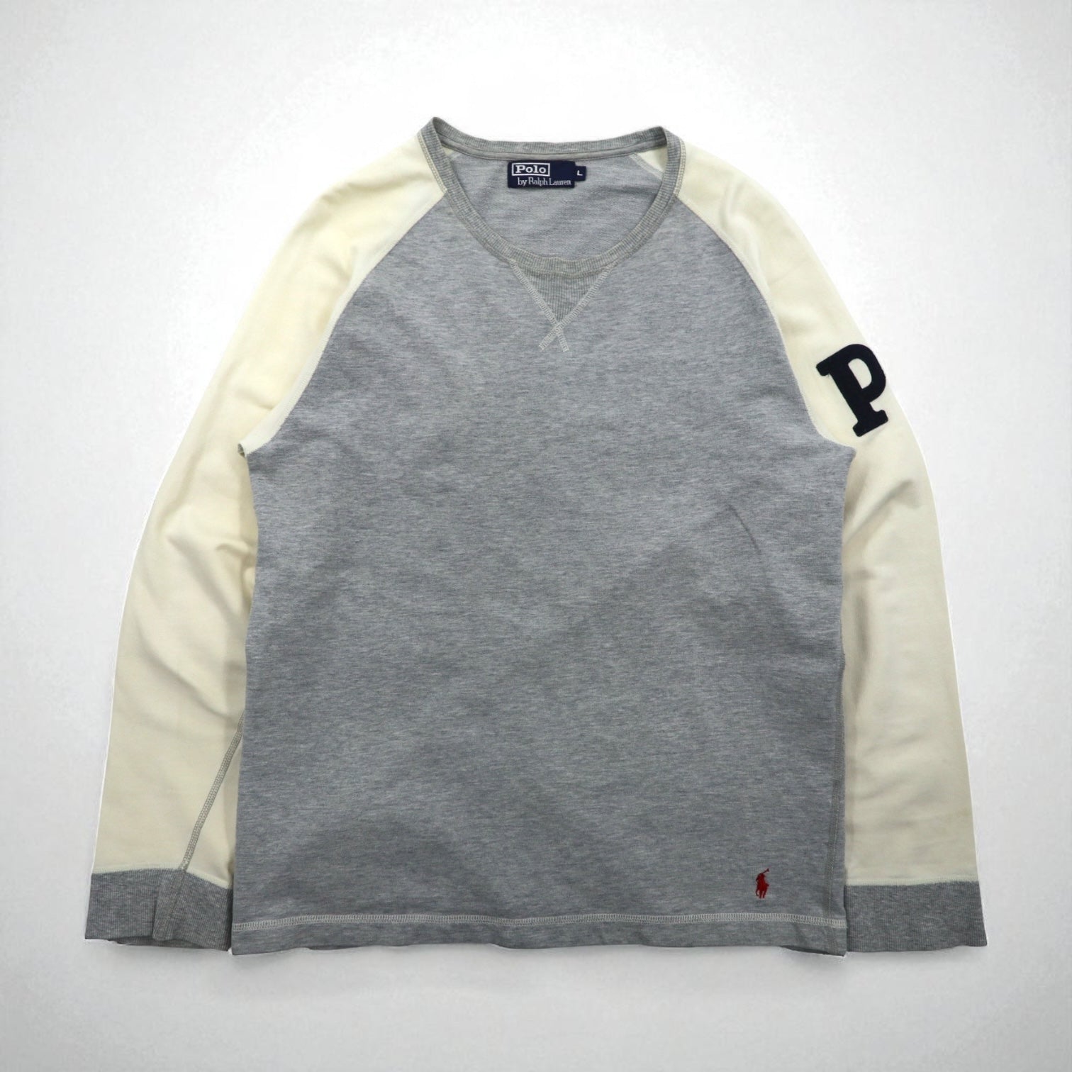 Polo Ralph Lauren 90年代 ライトウェイト 前V ラグラン スウェット トレーナー L グレー スモールポニー刺繡