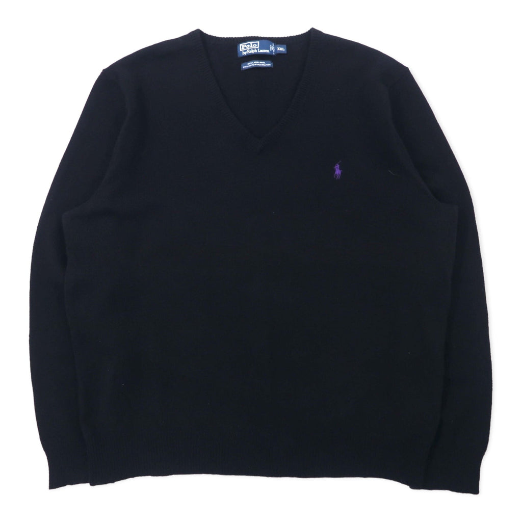 Polo by Ralph Lauren Maglione con scollo a V, taglia XXL, nero, in lana d'agnello, ricamo piccolo pony, taglia grande