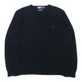 Polo by Ralph Lauren Maglione con scollo a V, taglia XXL, nero, in lana d'agnello, ricamo piccolo pony, taglia grande