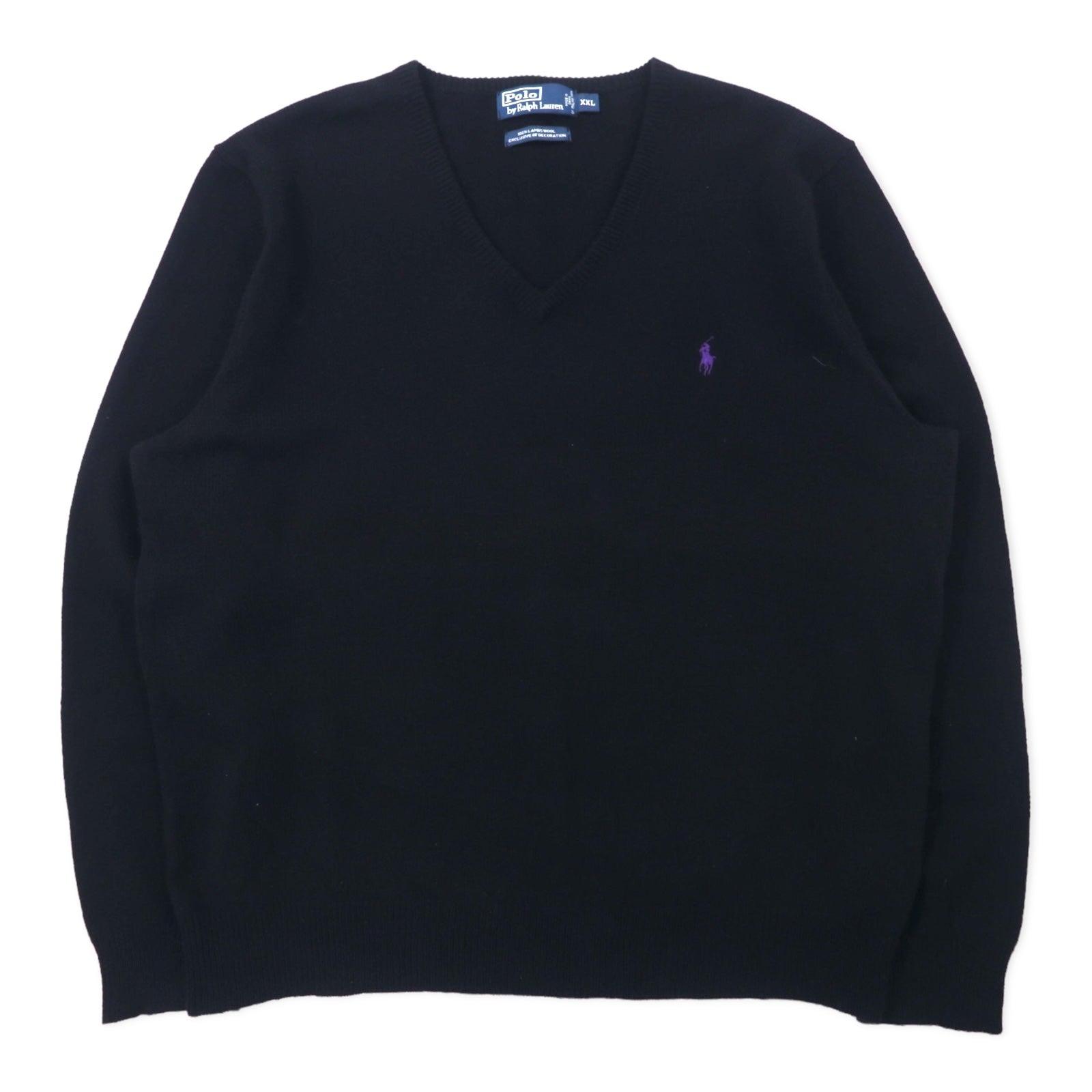 Polo by Ralph Lauren Maglione con scollo a V, taglia XXL, nero, in lana d'agnello, ricamo piccolo pony, taglia grande