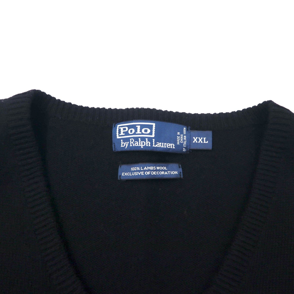 Polo by Ralph Lauren Maglione con scollo a V, taglia XXL, nero, in lana d'agnello, ricamo piccolo pony, taglia grande